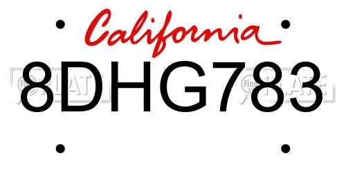 8DHG783 California License Plate