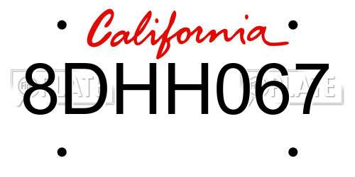 8DHH067 California License Plate