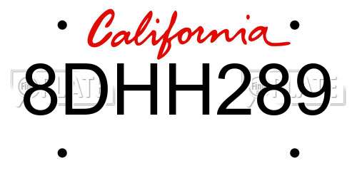 8DHH289 California License Plate