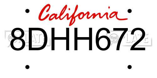 8DHH672 California License Plate