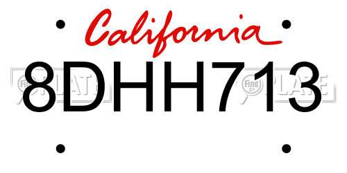 8DHH713 California License Plate