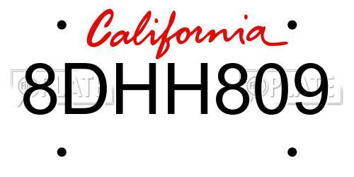 8DHH809 California License Plate