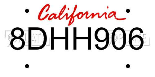 8DHH906 California License Plate