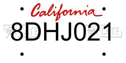 8DHJ021 California License Plate