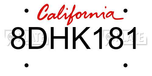 8DHK181 California License Plate