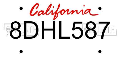 8DHL587 California License Plate