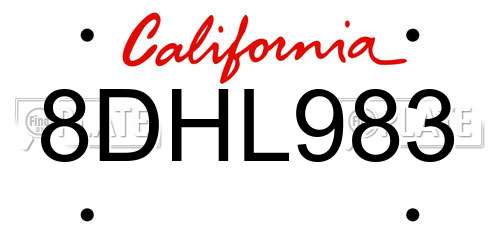 8DHL983 California License Plate