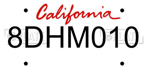 8DHM010 California License Plate