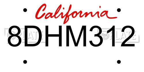 8DHM312 California License Plate