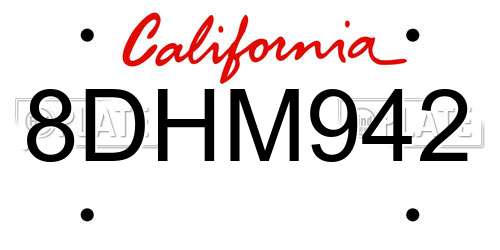 8DHM942 California License Plate