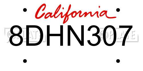 8DHN307 California License Plate