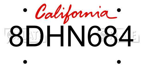 8DHN684 California License Plate