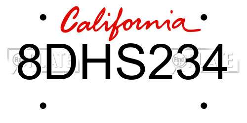 8DHS234 California License Plate