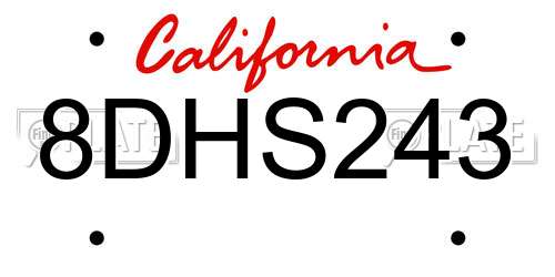 8DHS243 California License Plate