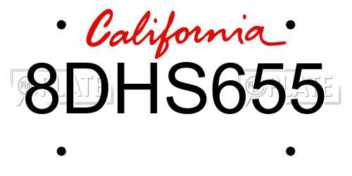 8DHS655 California License Plate