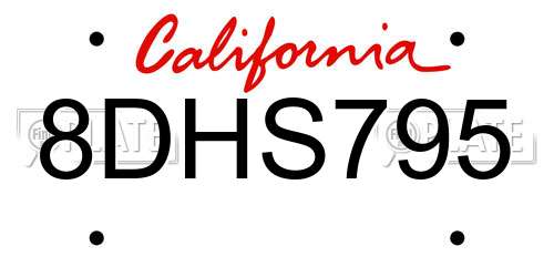 8DHS795 California License Plate