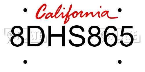 8DHS865 California License Plate