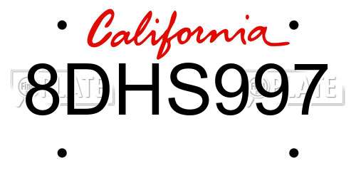 8DHS997 California License Plate