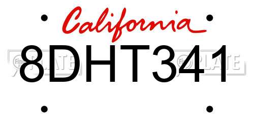 8DHT341 California License Plate