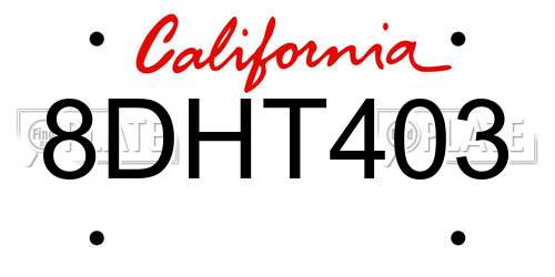 8DHT403 California License Plate