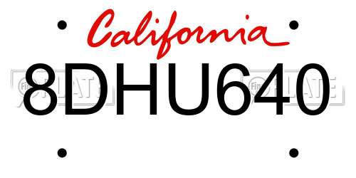 8DHU640 California License Plate