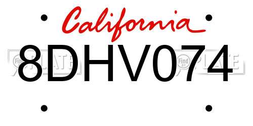 8DHV074 California License Plate