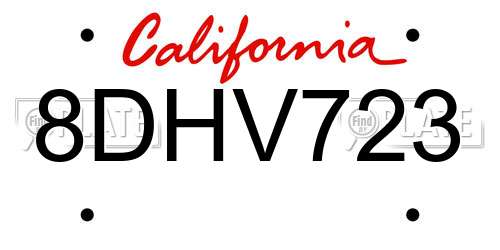 8DHV723 California License Plate