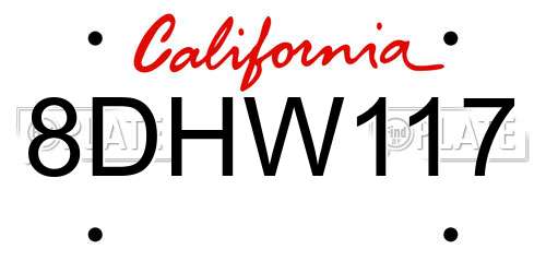 8DHW117 California License Plate
