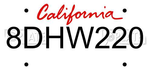 8DHW220 California License Plate