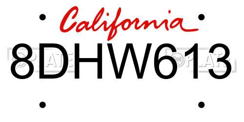 8DHW613 California License Plate