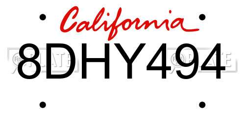 8DHY494 California License Plate