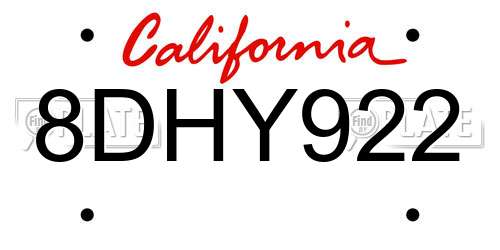8DHY922 California License Plate