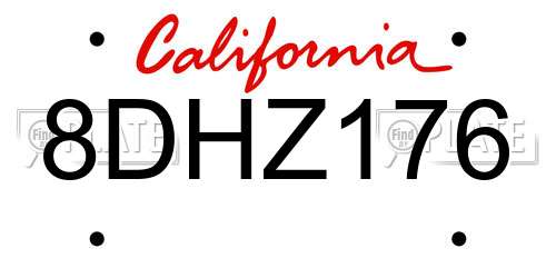 8DHZ176 California License Plate