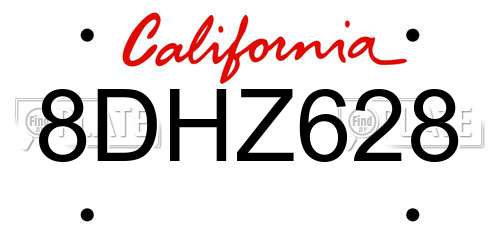 8DHZ628 California License Plate
