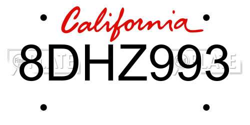8DHZ993 California License Plate
