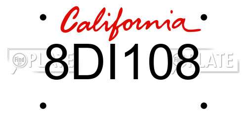 8DI108 California License Plate
