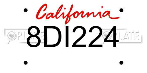 8DI224 California License Plate