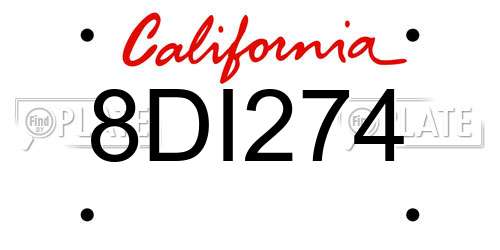 8DI274 California License Plate