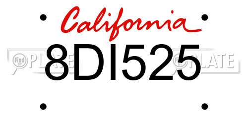 8DI525 California License Plate