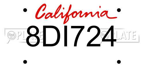 8DI724 California License Plate
