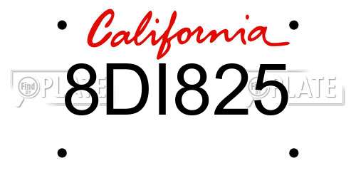 8DI825 California License Plate