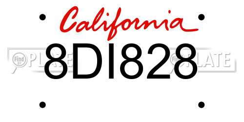 8DI828 California License Plate