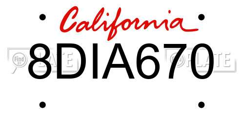 8DIA670 California License Plate