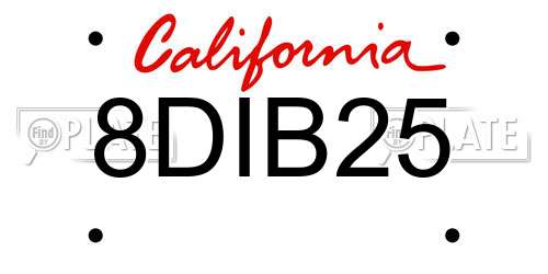 8DIB25 California License Plate