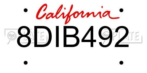 8DIB492 California License Plate