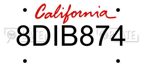 8DIB874 California License Plate