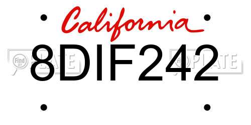 8DIF242 California License Plate