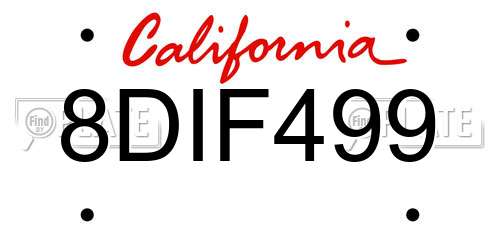8DIF499 California License Plate