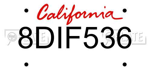 8DIF536 California License Plate