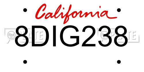 8DIG238 California License Plate